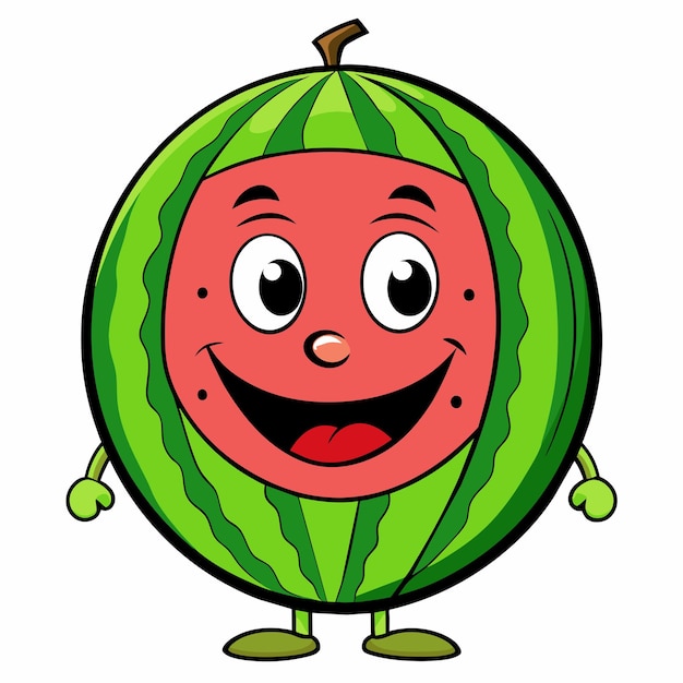 frutas de sandía personaje de dibujos animados de fondo blanco sólido 23