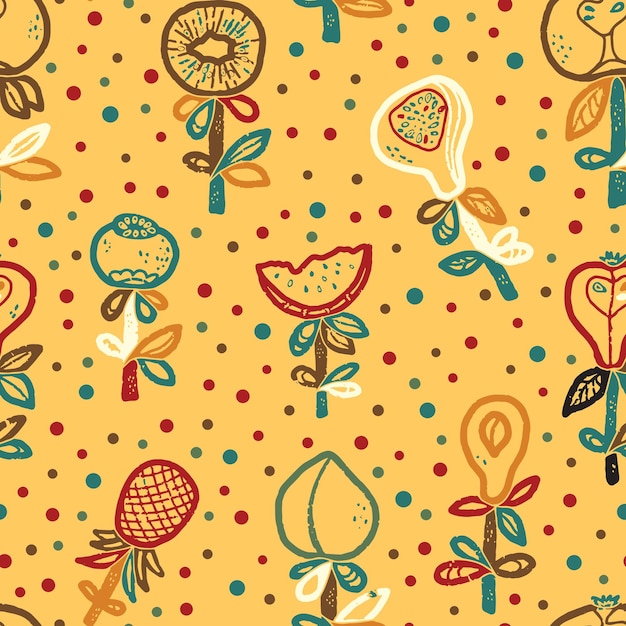 Frutas Textura abstracta estilizada Vector de relación de patrón sin costuras