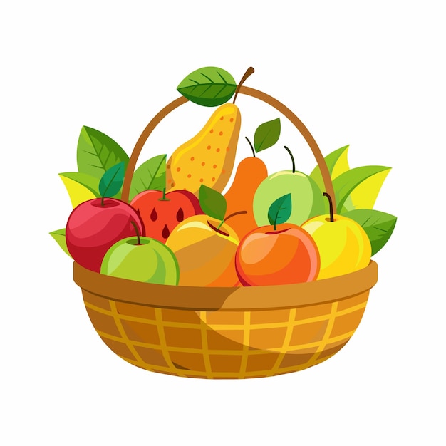 Vector frutas en la tradicional canasta de mimbre