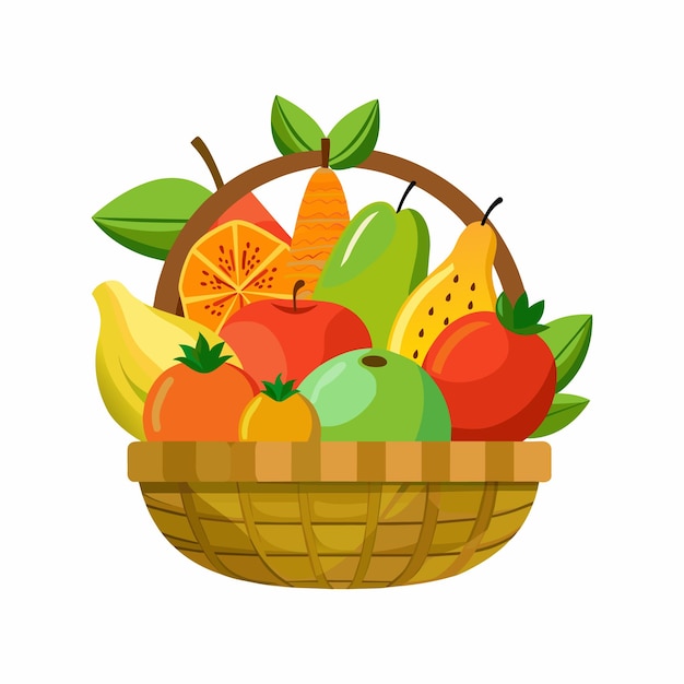 Vector frutas en la tradicional canasta de mimbre