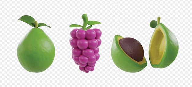 Las frutas tropicales 3d iconas clipart