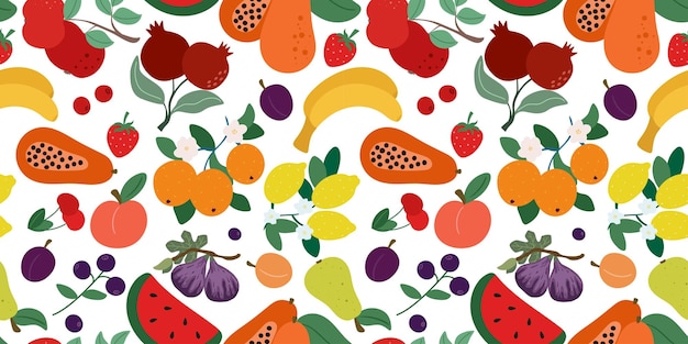 Frutas tropicales contemporáneas patrón sin costuras fondo de alimentos naturales ecológicos comida saludable colorida
