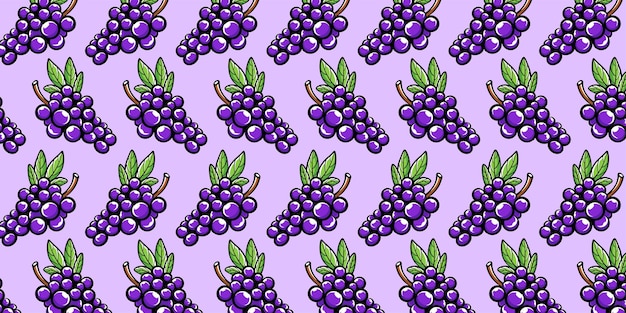 Vector frutas de uvas vectoriales con fondo de patrón sin costuras