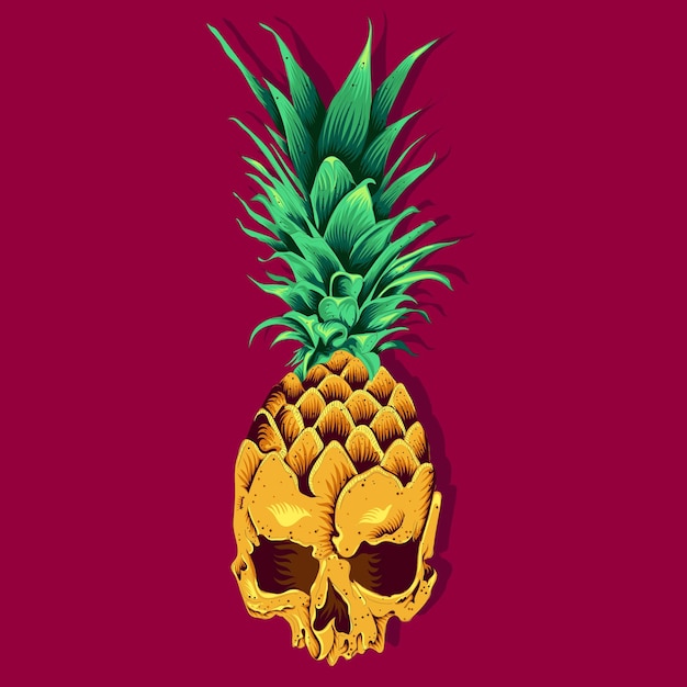 Frutas de verano para un estilo de vida saludable. Fruta de piña, con diseño de calavera. ilustración vectorial