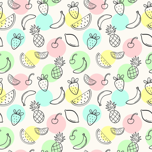 Vector frutas de verano planas sin costuras de color patrón de ilustración vectorial dibujado a mano