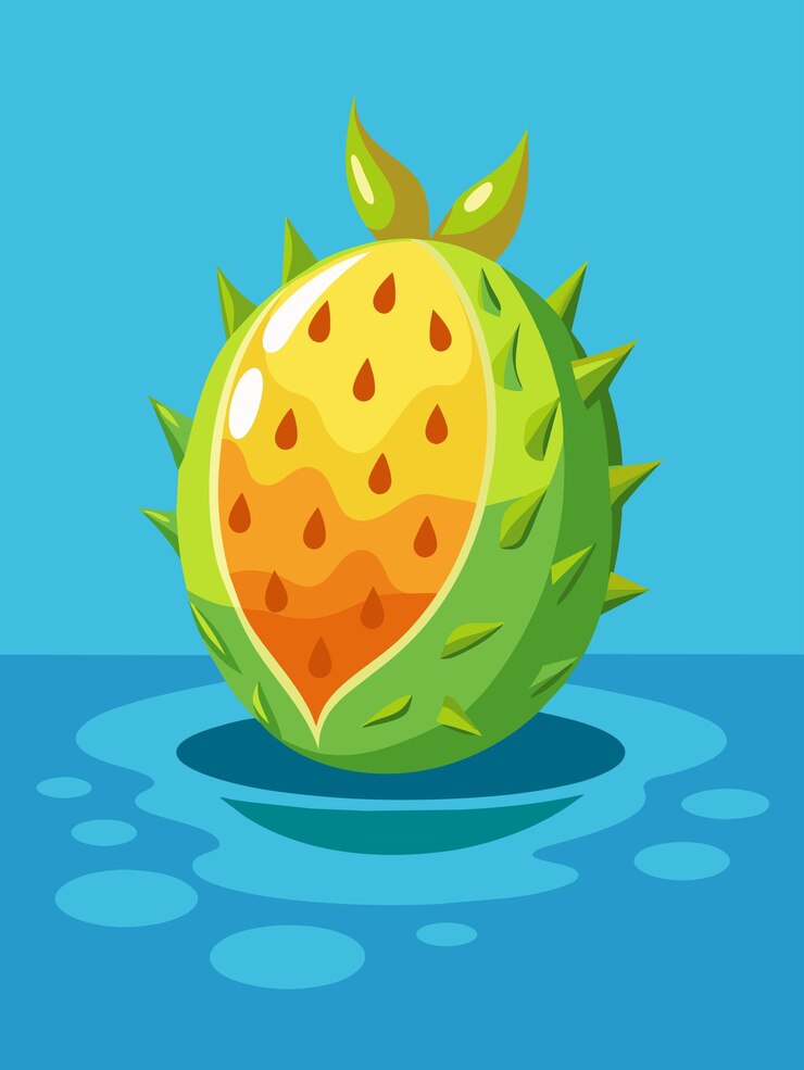 Vector frutas verdes puntiagudas flotando en el agua azul