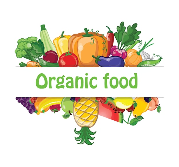 Frutas y verduras de dibujos animados brócoli zanahoria repollo remolacha kiwi albaricoque mango conjunto de vectores de rodajas de frutas vegetales orgánicos frescos alimentos orgánicos saludables para el mercado