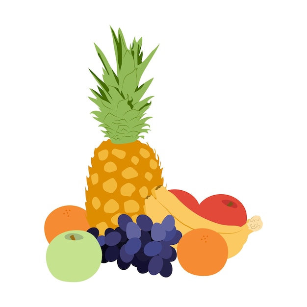 Frutas de la vida muerta Vector plátano manzana uva piña naranja