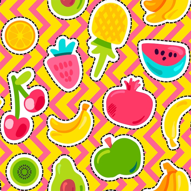 Vector frutas, en, zig zag, plano de fondo, seamless, patrón