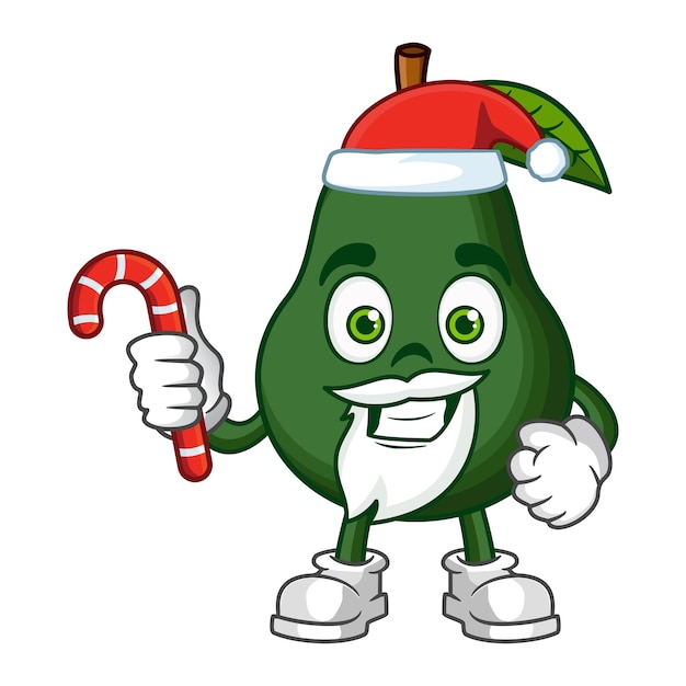 Vector fruto de aguacate personaje de dibujos animados de santa tiene caramelos de navidad