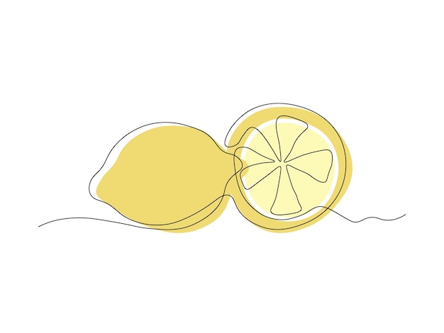 fruto de limón y una rebanada de dibujo artístico continuo de una sola línea