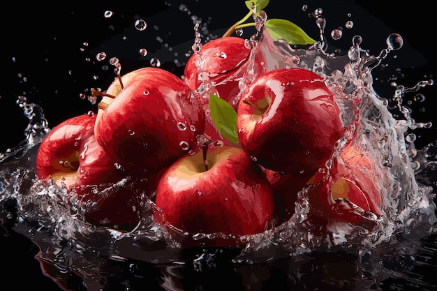 Vector fruto de manzana roja madura con rebanada y hojas aisladas sobre fondo blanco incluye un listo