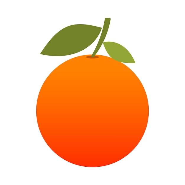 Fruto de naranja con tallo y hojas verdes Ilustración de dibujos animados