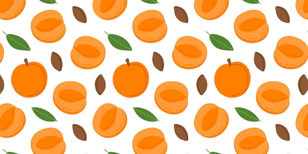 Frutos de albaricoque con patrón sin costura Patrón floral vectorial de albaricoque