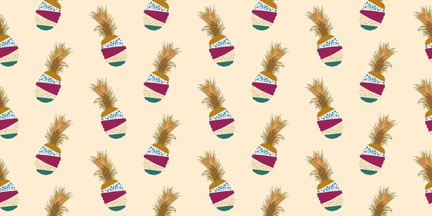 Frutos de piña de verano abstractos únicos con un fondo de patrón sin costuras