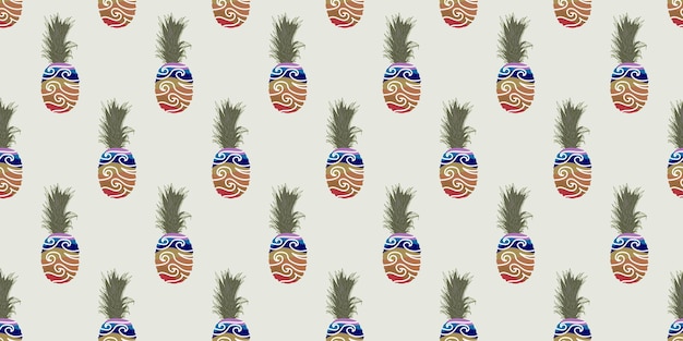 Frutos de piña de verano abstractos únicos con un fondo de patrón sin costuras
