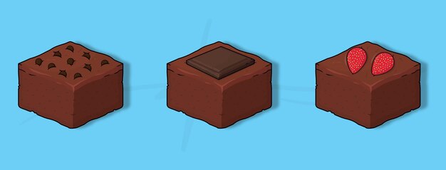 Fudgy brownies conjunto de vectores con chocochipchocoballchocolate blockstrawberry topping