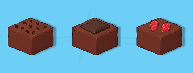 Vector fudgy brownies conjunto de vectores con chocochipchocoballchocolate blockstrawberry topping