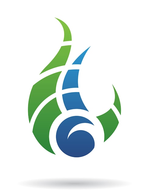Fuego abstracto verde y azul como icono del logotipo aislado en un fondo blanco