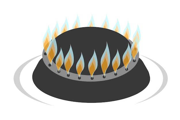 Un fuego arde de la ilustración de vector de quemador de estufa de gas
