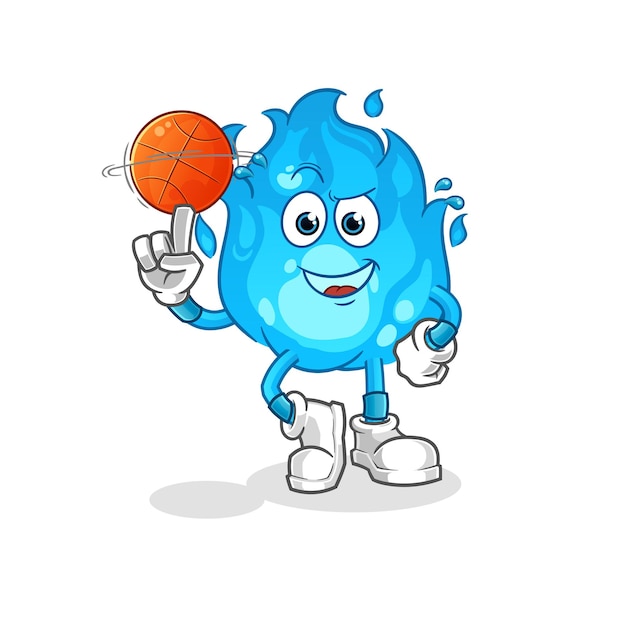 Fuego azul jugando baloncesto mascota vector de dibujos animados