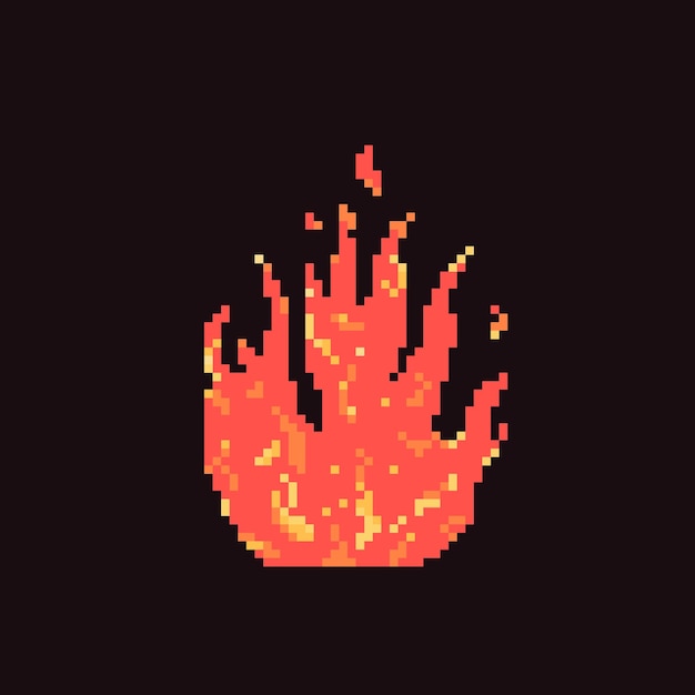 Fuego con chispas en pixel y2k y estilo de juego retro Ilustración vectorial de llama e icono de hoguera