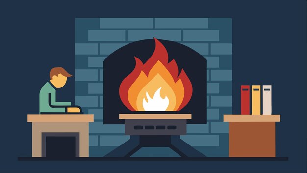 Un fuego crujiente en la chimenea de piedra proporcionando calor y ambiente mientras escribo en mi teclado