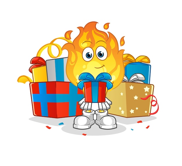 El fuego da la mascota de los regalos. vector de dibujos animados