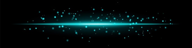 Fuego de energía azul con partículas brillantes haz horizontal brillante en un fondo oscuro los puntos de luz dispersos efecto futurista de alta tecnología ciencia ficción imágenes digitales composiciones de luz abstractas