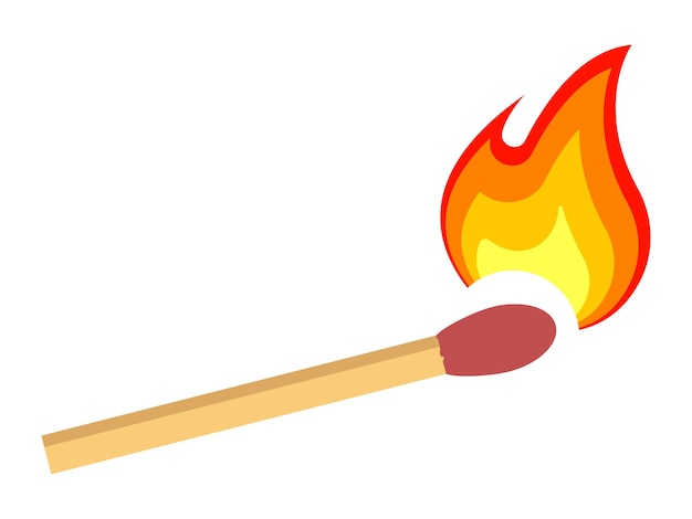 Fuego en un fósforo Fuego ardiente Encendido cálido de un fósforo Vector