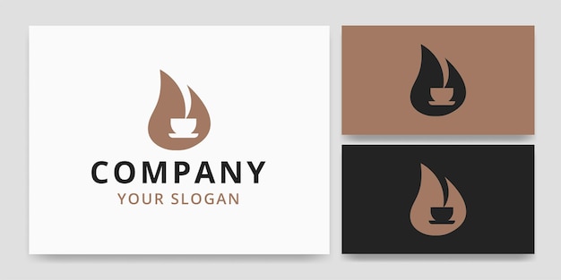 Fuego con idea de logotipo de espacio negativo de taza de café