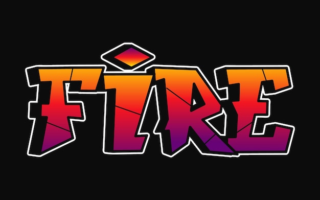 Fuego letras de una sola palabra estilo graffiti Vector logotipo dibujado a mano Funny cool trippy palabra Fuego moda graffiti estilo impresión camiseta concepto de póster