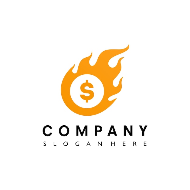 Fuego Moneda Icono Elemento Llama Logo Diseño Plantilla Ilustración Vector