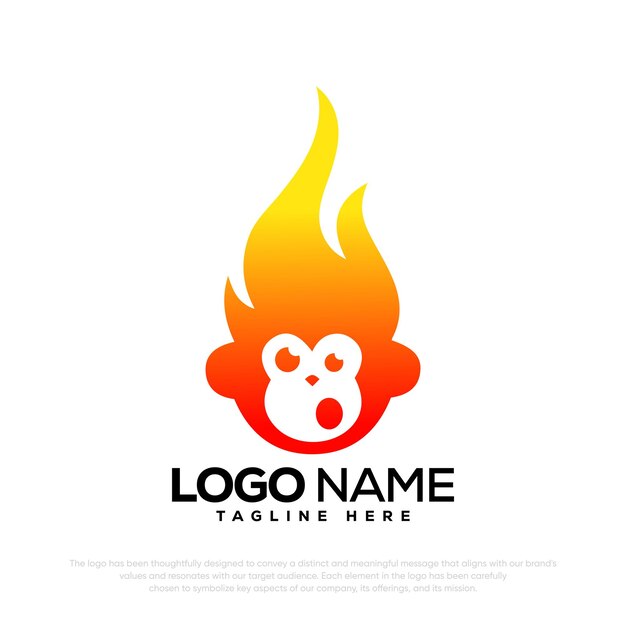 Fuego en mono cabeza logo templete logo vector logo