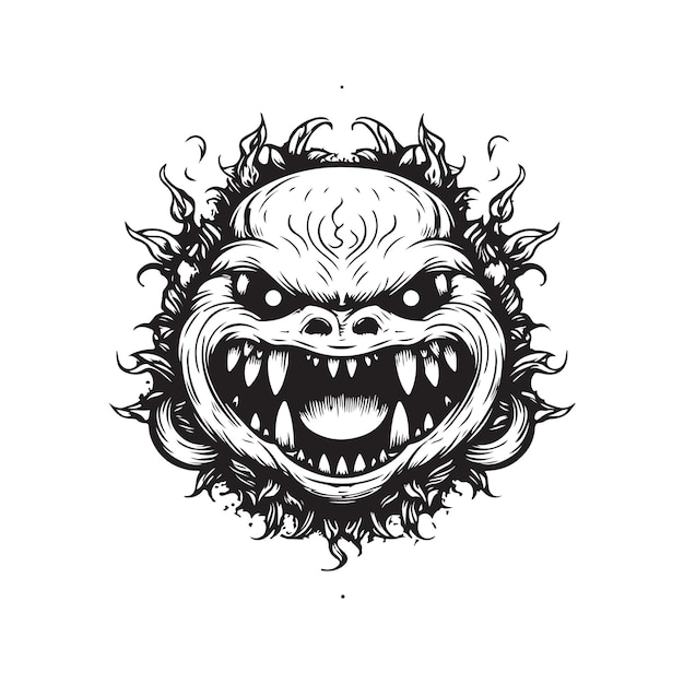 Vector fuego monstruo vintage logo concepto blanco y negro color dibujado a mano ilustración