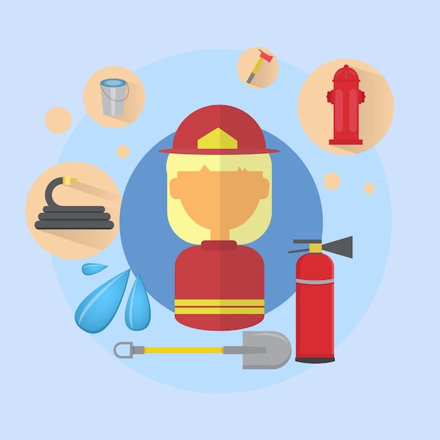 Fuego mujer bombero trabajador icono plano vector ilustración