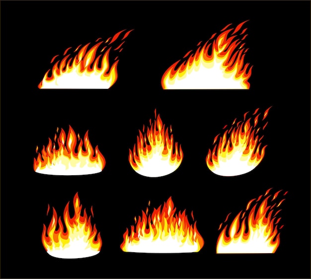 Fuego plano Conjunto de llama de fuego roja y naranja.