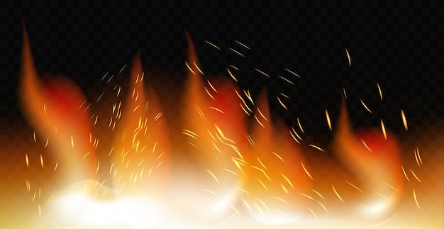 Fuego realista sobre un fondo oscuro - Vector