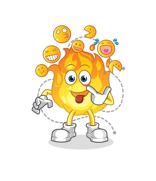 Fuego risa y carácter burlón. vector de mascota de dibujos animados