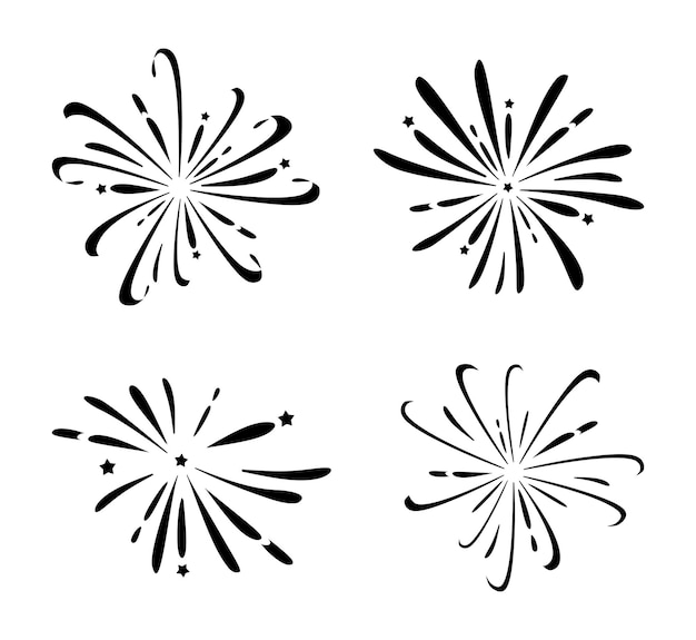 Fuegos artificiales aislados en un fondo blanco Un conjunto de fuegos artificiales festivos Ilustración vectorial