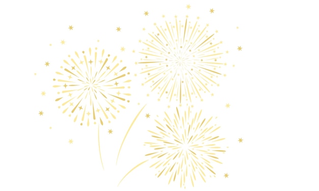 Fuegos artificiales amarillos con estrellas y chispas Frontera vectorial con fuegos artificiales vacaciones de Navidad cartel de cartel de felicitación