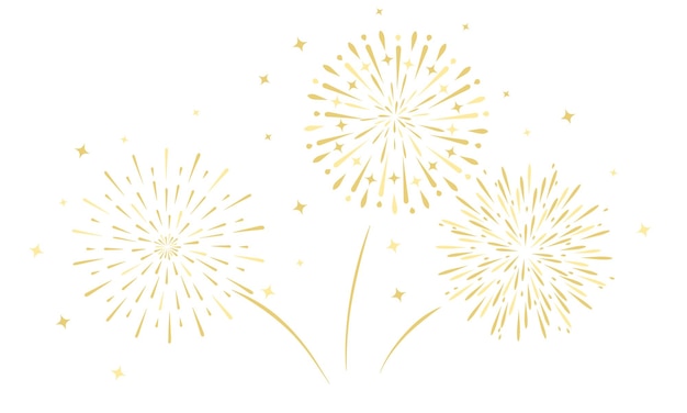 Fuegos artificiales amarillos con estrellas y chispas Vector frontera con fuegos artificiales festivo Navidad estandarte cartel volante tarjeta de felicitación Feliz aniversario de celebración del año nuevo