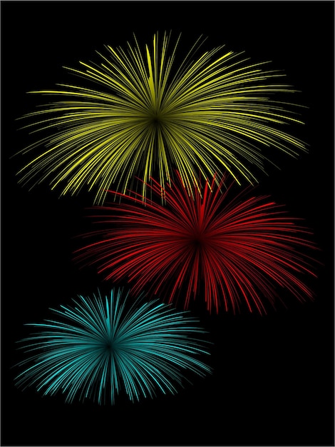 fuegos artificiales amarillos, rojos y azules