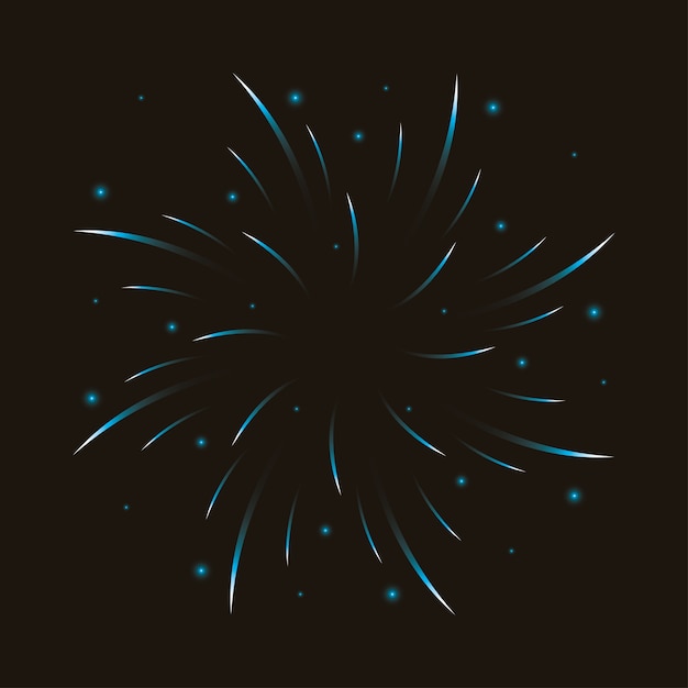 Fuegos artificiales azules salpicaduras de luces en la noche del cielo.