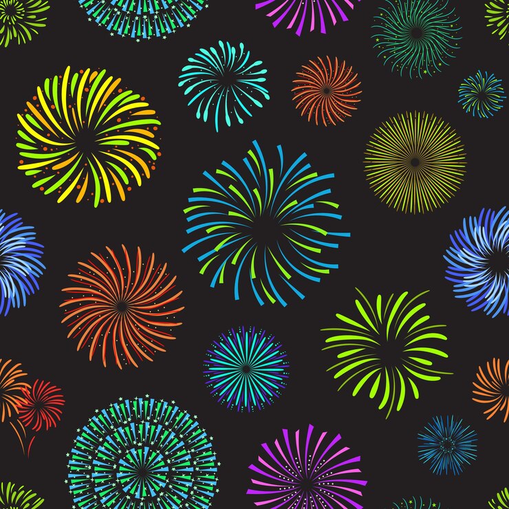 Vector fuegos artificiales de celebración de color en efecto decorativo de patrón de fondo oscuro para fiestas y eventos festivos. ilustración vectorial