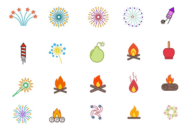 Vector fuegos artificiales para la celebración feliz del año nuevo, la fiesta del carnaval de navidad.