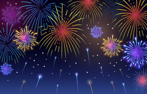 Fuegos artificiales en el cielo con fuegos artificiales para la parte superior