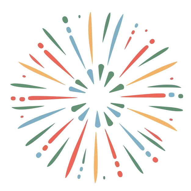 Fuegos artificiales decorativos coloridos aislados de estilo minimal Fuegos artificiales de la víspera de Año Nuevo Chispas festivas y explosiones Ilustración vectorial