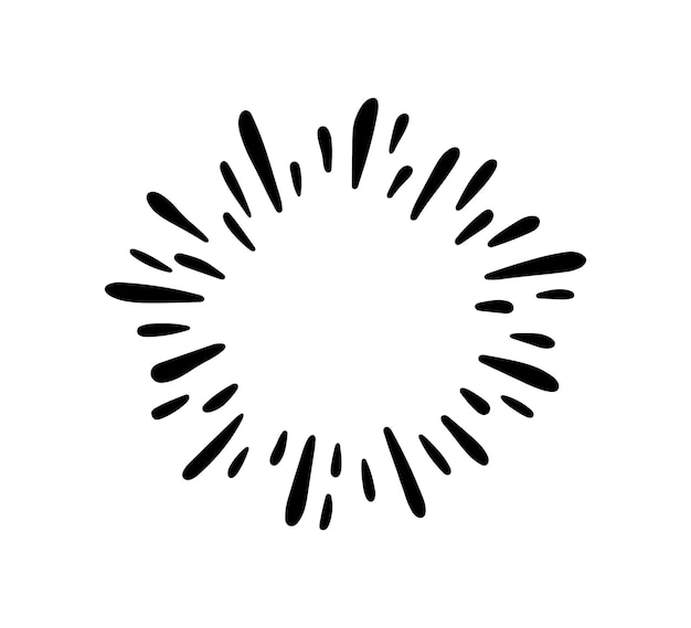 Fuegos artificiales dibujados a mano Estallido de estrellas Icono de garabato Sunburst Marco de explosión dibujado a mano Destellos con líneas radiales Efectos vintage de explosión Ilustración vectorial aislada sobre fondo blanco