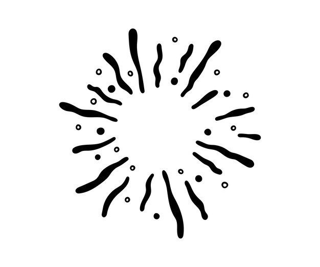 Fuegos artificiales dibujados a mano Estallido de estrellas Icono de garabato Sunburst Marco de explosión dibujado a mano Destellos con líneas radiales Efectos vintage de explosión Ilustración vectorial aislada sobre fondo blanco